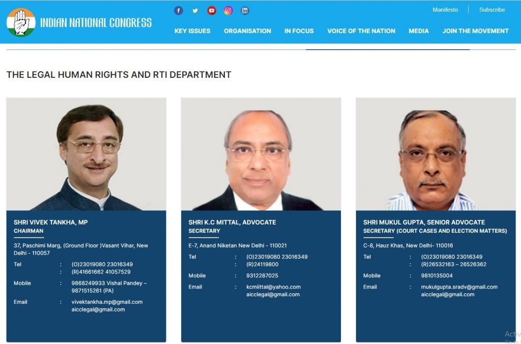 Vivek Tankha is the Chairman of AICC's legal department