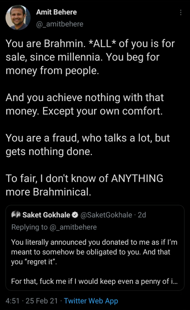 Amit Behere rants against Brahmins