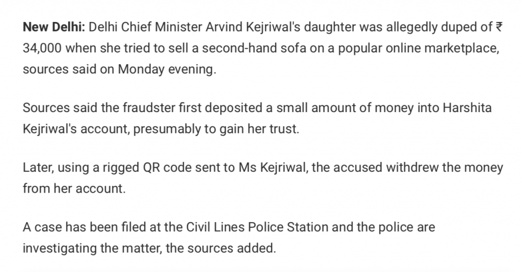 NDTV deletes story about daughter of Arvind Kejriwal being duped