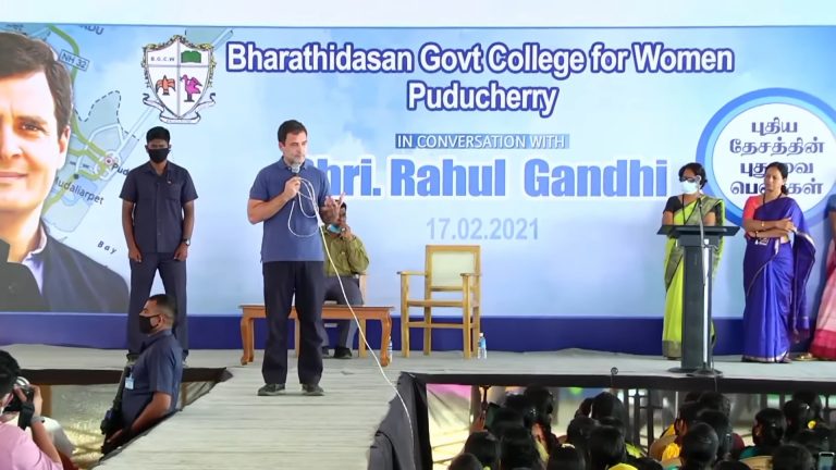 “Do you have a father?” Rahul Gandhi questions a woman in Puduchery who asked her about his father’s death