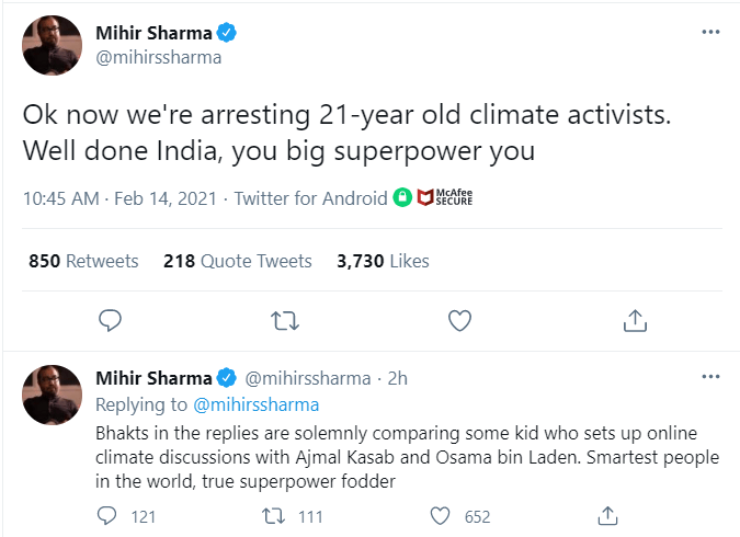 Mihir Shah on Disha Ravi arrest