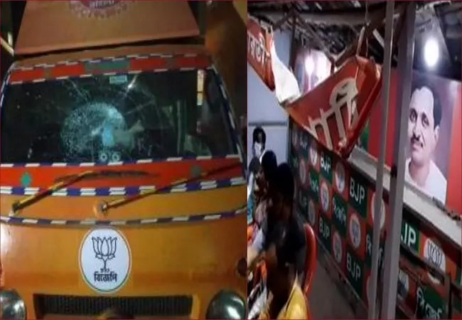 As EC announces 8-phase elections in West Bengal, violence by TMC begins: Election vans vandalised, LEDs stolen, BJP office vandalised