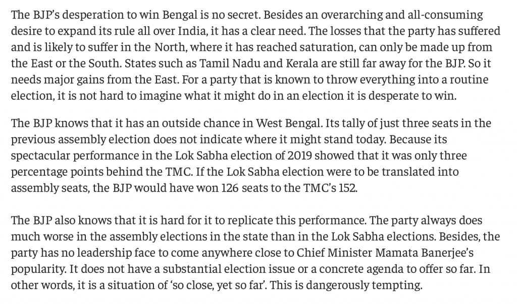Article by Yogendra Yadav on Bengal elections in The Print