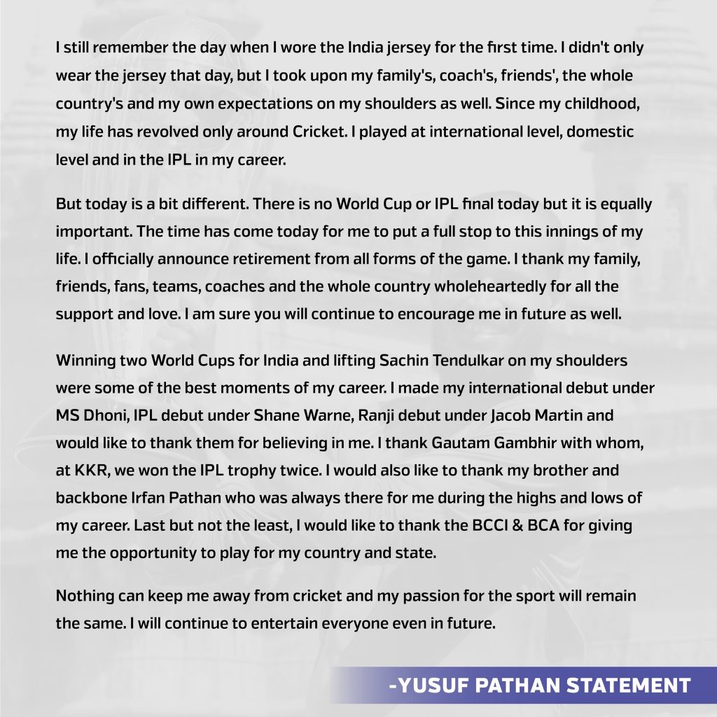 Statement by Yusuf Pathan