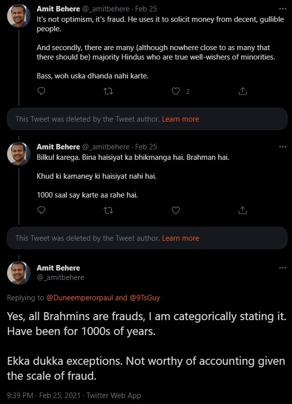 Amit Behere rants against Brahmins