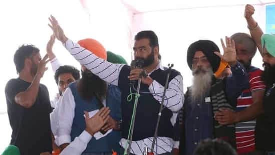 Gangster Lakha Sidhana attends a rally in Punjab's Mehraj