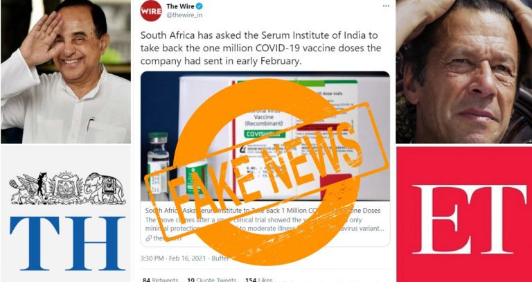 Subramanian Swamy joins left-liberal media and Pakistan to peddle misinformation on SII vaccine delivered to South Africa