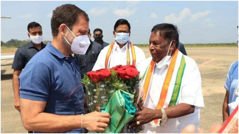 Days after Rahul Gandhi visited Puducherry, one more Congress MLA resigns from the Congress party ahead of floor test on Monday