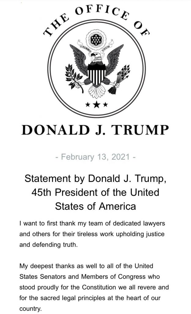 Donald Trump on impeachment acquittal