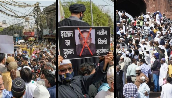 Can sacrifice our life for Quran’s protection: Hundreds call for social boycott, arrest of Waseem Rizvi outside Jama Masjid