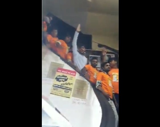 BJP supporters raise slogans inside Coffee House at College Street, Kolkata