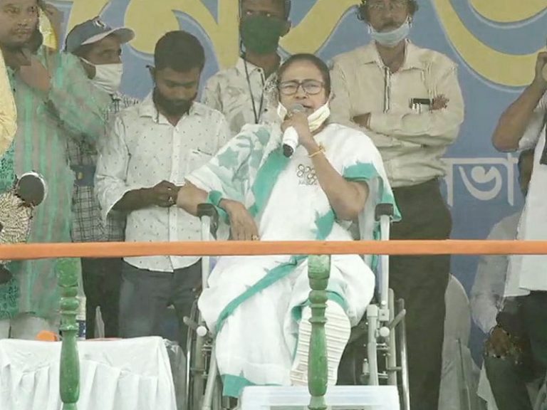 Mamata Banerjee lies about vaccination, invokes ‘dharma’ and ‘Jai Shri Ram’ at Jhagram rally