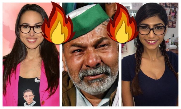 Protesting ‘farmers’ burn bras after Kamala Harris’ niece Meena and porn star Mia Khalifa call them ‘monsters’ in latest toolkit