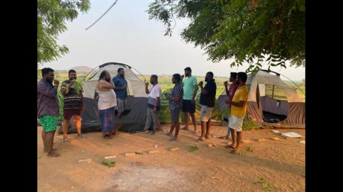 BJP workers staying in trekking tents in tribal hamlets of Nagarjunasagar constituency