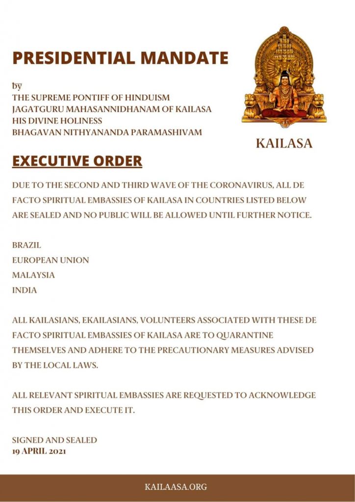 Statement by Sri Nithyananda