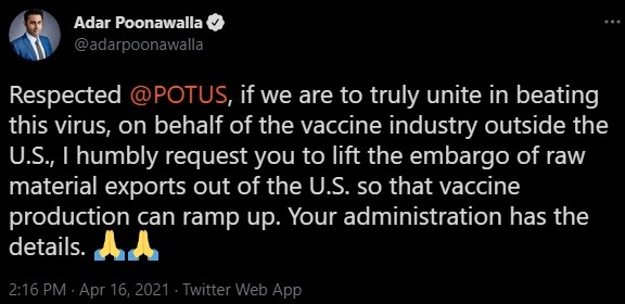 Adar Poonawalla appears to Joe Biden