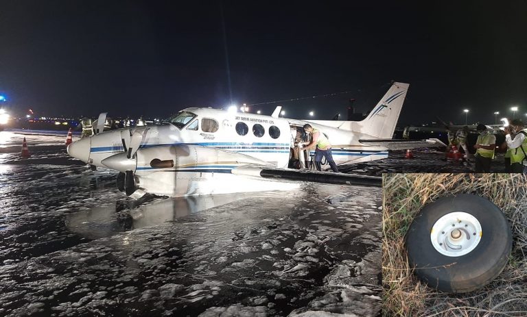 Air Ambulance does a successful belly landing on foam carpet at Mumbai airport after losing a wheel while departing from Nagpur