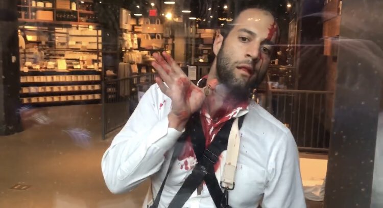 New York City: Man wearing Star of David necklace savagely attacked by Pro-Palestine protestors with a metal chair