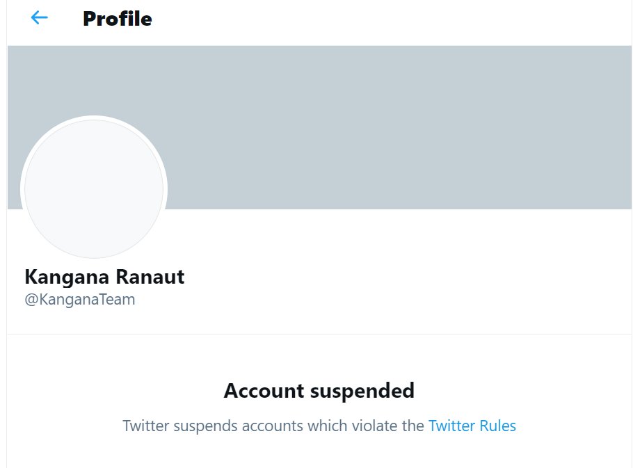 Twitter suspends Kangana Ranaut