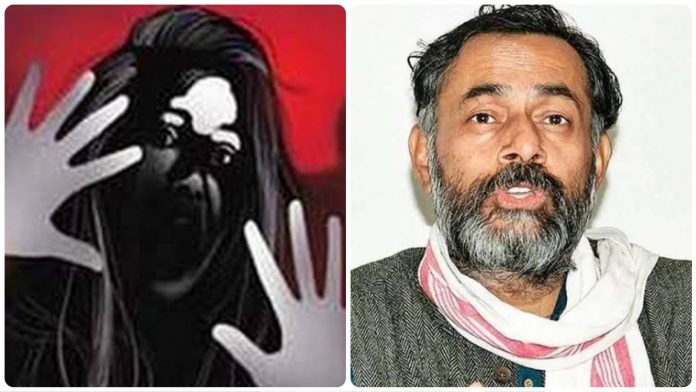 Yogendra Yadav(R) was aware of the atrocities meted out on the woman at Tikri border site, says a report published in Dainik Bhaskar