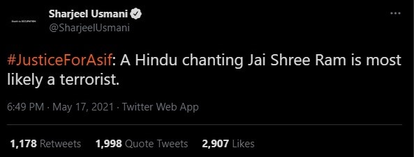 Tweet by Sharjeel Usmani