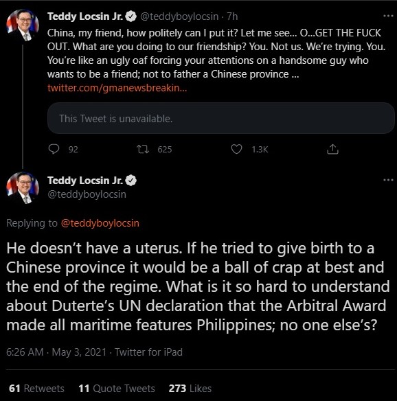 'Get the f*ck out': Top Philippines diplomat calls China an 'ugly oaf' that wants to 'father' a Chinese province on a 'handsome guy'