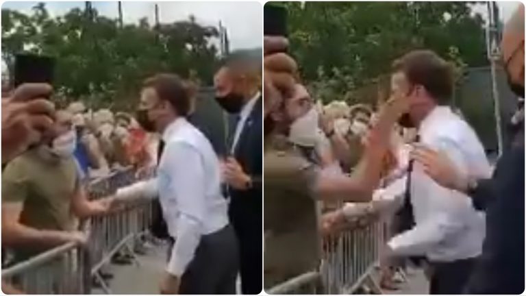 Watch: French President Emmanuel Macron slapped in the face by man shouting ‘down with Macronia’
