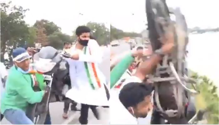 Youth Congress workers throw own bike into the lake to protest against Modi government: Watch and know why