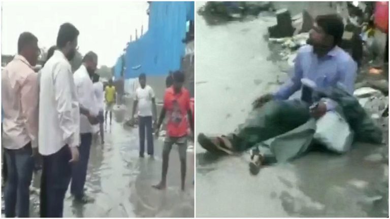 Watch: Shiv Sena MLA and his supporters attack  contractor blaming him for waterlogged street, dump garbage on him
