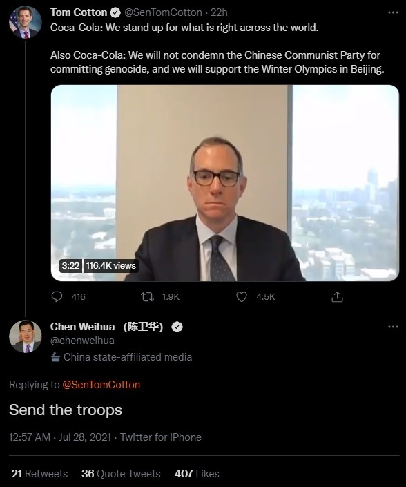 Chen Weihua vs US Senator Tom Cotton