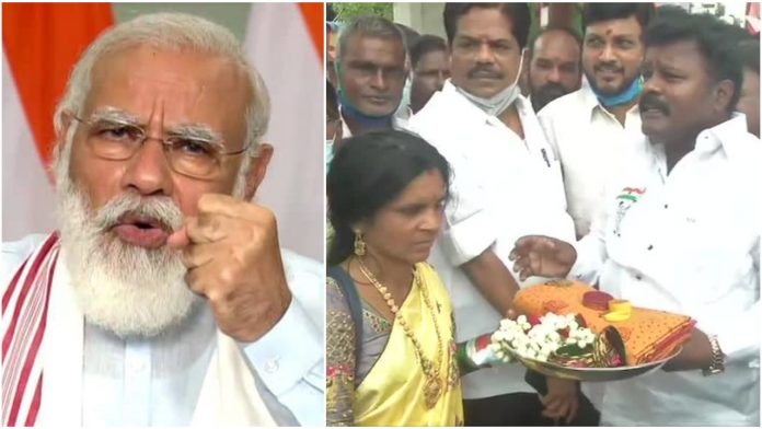 Tamil Nadu Congress protests against PM Modi, offers him saree and bangles