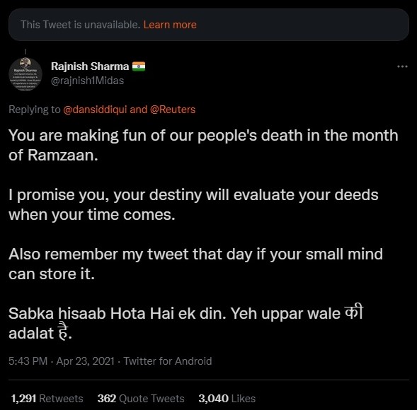Danish Siddiqui censored by Twitter