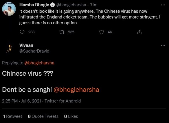 Harsha Bhogle calls Covid-19 'Chinese virus'