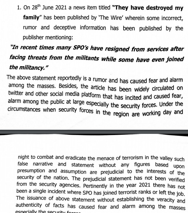 Kashmir Police serves The Wire show-cause notice