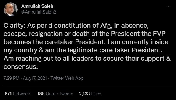 Amrullah Saleh, Vice President of Afghanistan