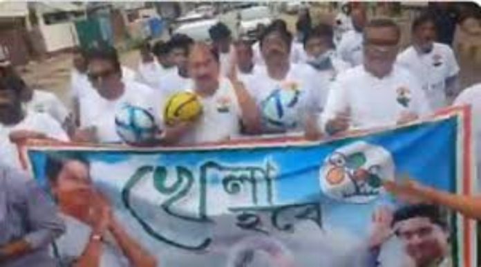 TMC workers celebrate Khela Hobe Diwas in Tripura, on 76th anniversary of Direct Action day