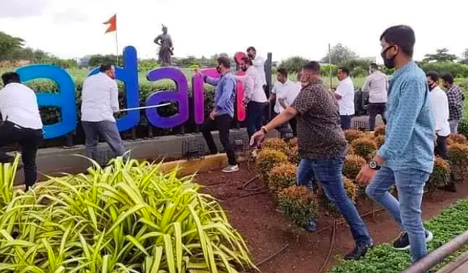 Shiv Sena goons vandalise Adani signboard at Mumbai airport, Shiv Sena leader defends the act