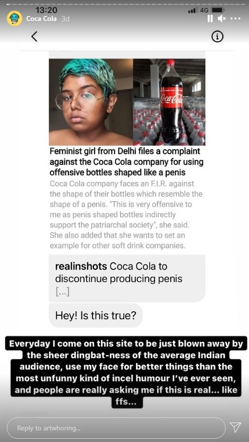 Feminist girl from Delhi really filed a complaint against Coca Cola over its 'penis-shaped' bottles? Priyanka Paul denies