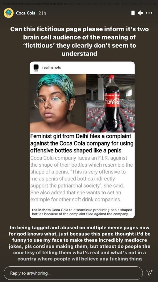 Feminist girl from Delhi really filed a complaint against Coca Cola over its 'penis-shaped' bottles? Priyanka Paul denies