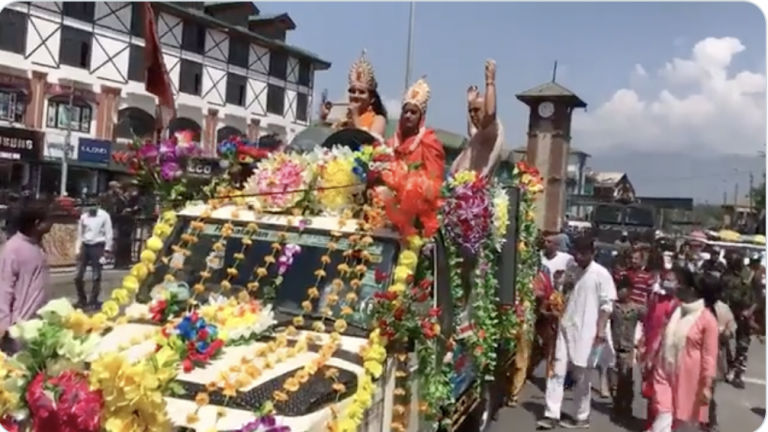‘Shri Krishna Govind Hare Murare’ chants fill Lal Chowk in Kashmir as Hindus take out procession on Krishna Janmashtami: Watch