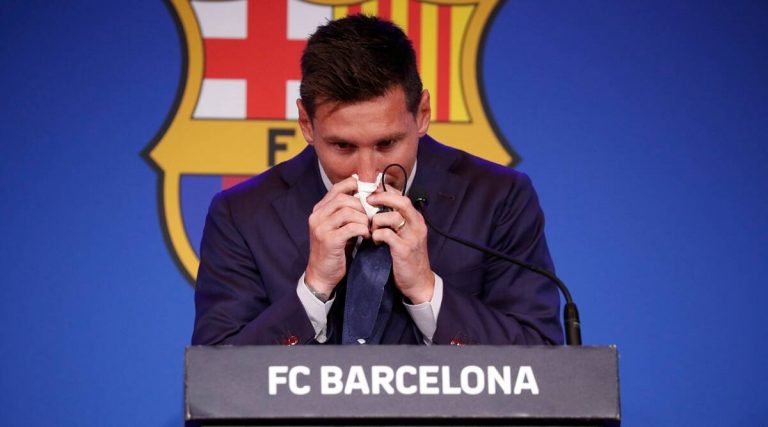 Social media erupts after Lionel Messi breaks down into tears during press conference announcing departure from Barcelona