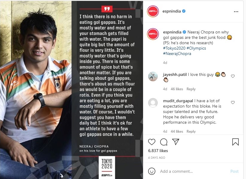 Neeraj Chopra on Golgappas