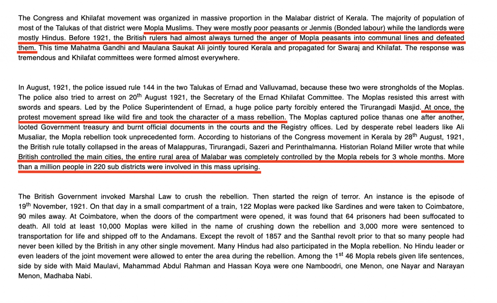 What the CPIM wrote about the Moplah Massacre of Hindus on their website