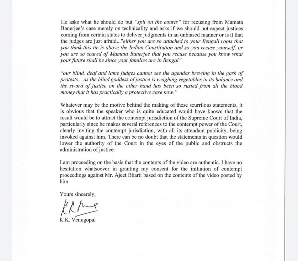 What the AG said while granting sanction for contempt proceedings against Ajeet Bharti