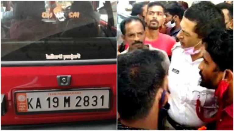 Mangaluru: Police inspector Albert Lasrado stops Hindu activist’s car, asks him to remove religious sticker
