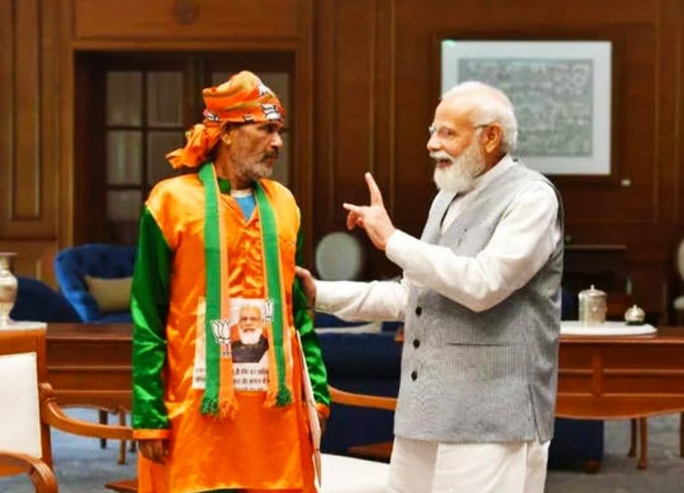 Prime Minister Narendra Modi meets elderly man who walked on foot from Madhya Pradesh to Delhi to meet him