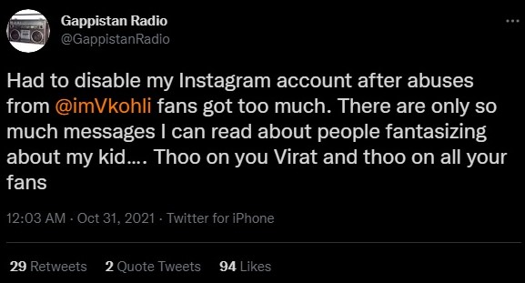Virat Kohli fans abuse Twitter user Gappistan Radio