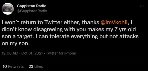 Virat Kohli fans abuse Twitter user Gappistan Radio