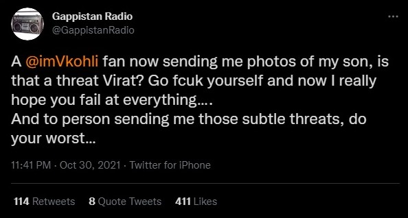 Virat Kohli fans abuse Twitter user Gappistan Radio