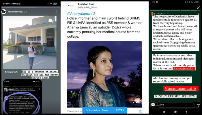 Srinagar: Hindu student targeted by Islamists, threatening posts identify her as ‘police informer’ after medical college video goes viral